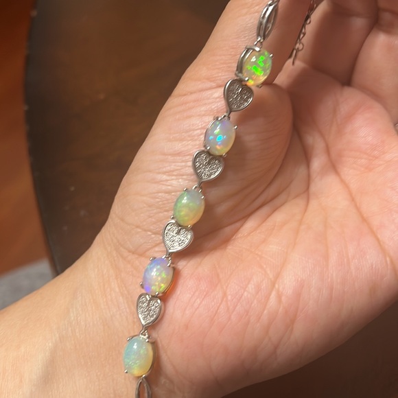 Sterling silver natural rainbow opal Cz bracelet